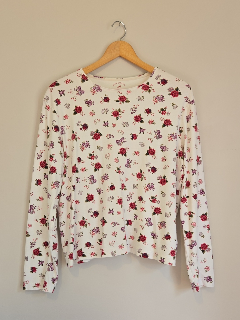Vintage COTTAGECORE White Stag Cream Long Sleeve Tee Cotton